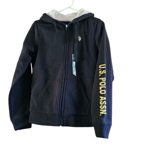🔥 U.S. Polo Assn Fleece Sherpa Lined Full Zip Hooded Jacket Black &Gold Small